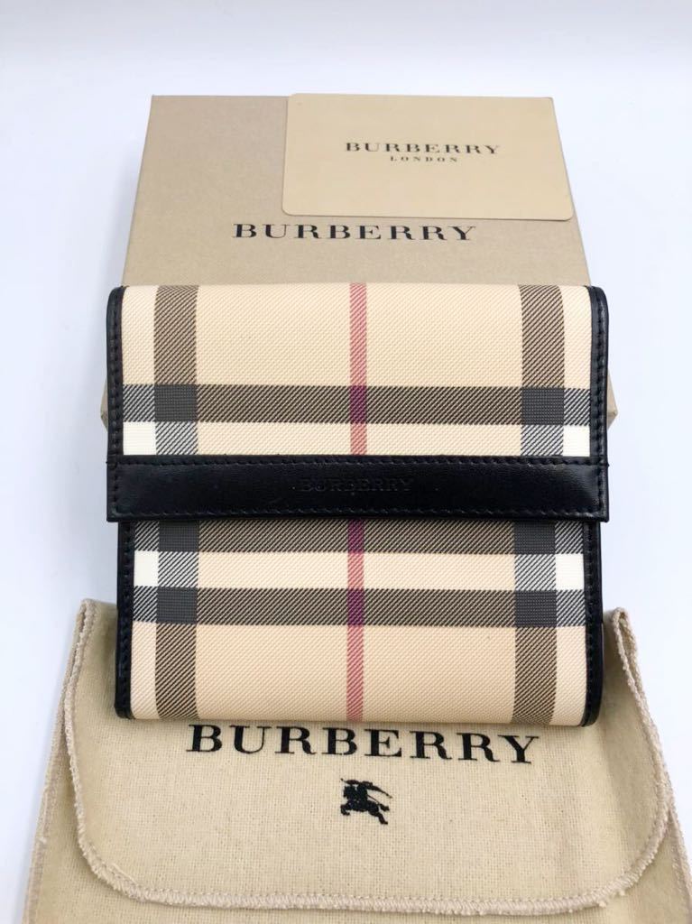 ☆送料無料☆ 未使用品 BURBERRY 二つ折り札入れ ブラック ブラウン