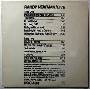 Randy Newman・Live　US Promotion LP　Reprise PRO-484 