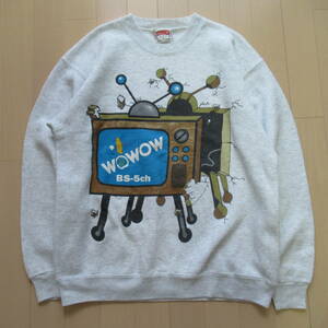 ★即決送込★希少 90s USA製 WOWOW sweat トレーナー ワウワウ　NUTMEG アッシュ 長袖 US古着 vintage テレビ TV M l xl