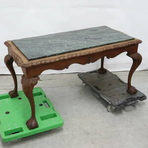 あ=B1769 アンティーク 西洋　大理石天板　木製フレーム　センターテーブル 猫脚　サイズ　約107×56×54.5cm