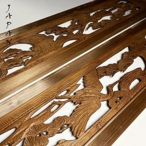 手彫 彫刻 欄間 らんま 一対 約 171cm 松 鶴 両面 木彫 透かし彫り 日本 伝統 工芸 建具 建材 和室 古民具 リノベーション モダン 和風