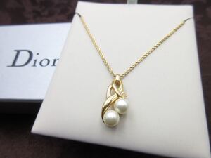 【極上美品】Christian Dior ネックレス フェイクパール ロゴ クリスチャン ディオール ヴィンテージ アクセサリー cr-17-f25-21x