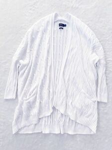 美品 POLO RALPH LAUREN sizeS PIMA COTTON コットンニット ロングカーディガン アラン編み ホワイト 白 ラルフローレン ポロ