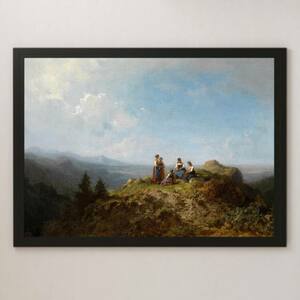 Art hand Auction Karl Spitzweg Maidens in the Meadow Painting Art Glossy Poster A3 Bar Cafe Classic Interior Landscape Painting Pastoral Women's Painting, Housing, interior, others