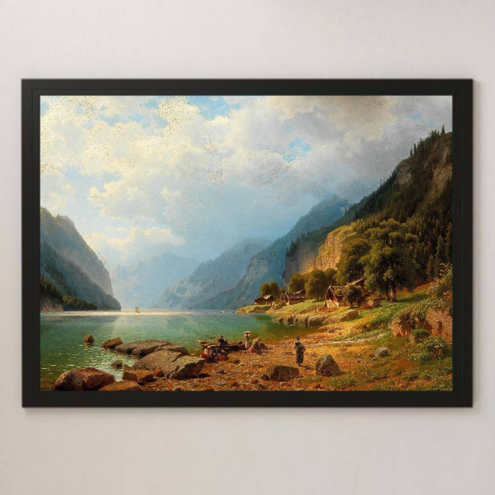يوهان جوزيف يانسن عاصفة على بحيرة برينز لوحة فنية لامعة ملصق A3 بار مقهى كلاسيكي داخلي منظر طبيعي انطباعية طبيعة جبلية, مسكن, الداخلية, آحرون