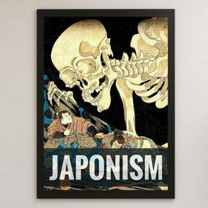 JAPONISM ガシャドクロ ブラック イラスト 光沢 ポスター A3 バー カフェ 居酒屋 インテリア 浮世絵 歌川国芳 妖怪ドクロ ジャポニズム