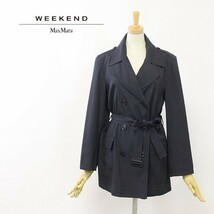 ◆Max Mara WEEKEND/マックスマーラ ウエストベルト付 ダブル トレンチ コート ダークネイビー系 40_画像1