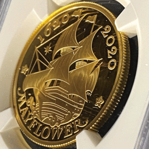 1円スタート♪【最高鑑定 希少 初日鋳造！】 2020年 イギリス メイフラワー誕生400周年記念金貨(100ポンド金貨) PF70 アンティークコインの画像9