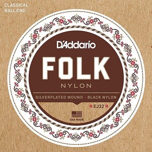 D'Addario EJ32 Folk Nylon Silver Wound Black Nylon Trebles ダダリオ クラシック弦