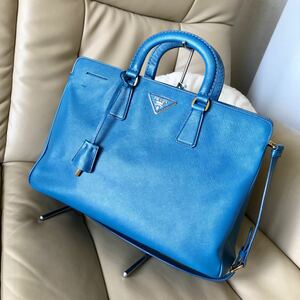 PRADA プラダ◆サフィアーノ ハンドバッグ 鞄◆青 ブルー 水色