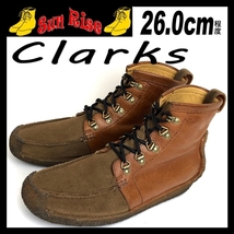 即決 Clarks クラークス メンズ 26cm程度 UK8G 本革 レザーブーツ デザートソール ブラウン カジュアル シューズ レースアップ 革靴 中古_画像1