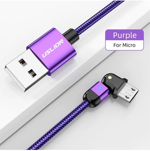 180°可動 micro USB ケーブル 2m 3.0A高速充電 データ転送対応 （パープル）送料120円～