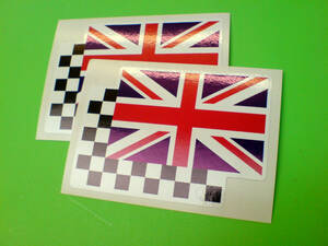 ◆海外 送料無料◆ UNION JACK & チェッカー FLAG GB ユニオンジャック 80mm / 2枚セット ステッカー シール