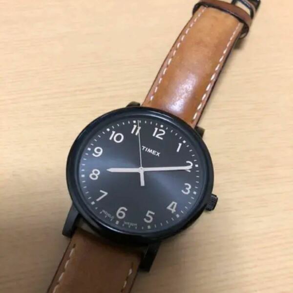 タイメックス TIMEX 腕時計 電池切れ　ブラックフェイス　ブラウン　ステンレス　スチール