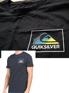 【既決USA】クイックシルバー ★ QUIKSILVER@完売胸元&背中【QUIKSILVER】ロゴ入半袖Tシャツ【Men's New Wave Logo Graphic Tee】紺@@2XL