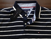 【既決USA】トミーヒルフィガー★ TOMMY HILFIGER@完売胸元刺繍【TOMMY Flag】ロゴ入半袖ポロシャツ【TH Stripe Classic Fit Polo】紺@2XL_画像5