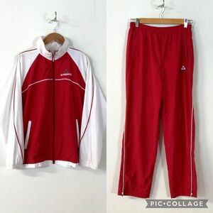  superior article le coq sportif Le Coq s Porte .f nylon jersey top and bottom setup lady's M red white running walking 