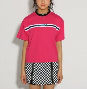 新品　 PINK-latte　ニコラ掲載襟メローＺＩＰ胸テープ Ｔシャツ　ラズベリーピンク　15(XS150cm)　定価3190円