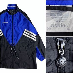 90's adidas アディダス ヴィンテージ ナイロン ジャケット クレイジーパターン スリーライン ATP 青 ブラック コーチジャケット USA EURO