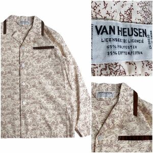 60’s VANHEUSEN ヴァンヒューゼン ヴィンテージ オープンカラー シャツ 総柄 ブラウン 生成り 茶色 ツートン パジャマ ハワイアン アロハ