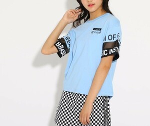 ラスト　新品 　PINK-latte　 袖ロゴメッシュ Ｔシャツ　 サックス　16(S160cm)　定価2090円