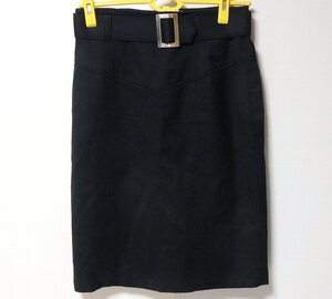 ◆日本製・ブラック・毛100%・ベルト付き・タイトスカート・W66サイズ! 