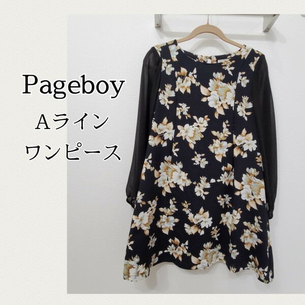 パーティー ドレス ページボーイ pageboy 花柄 シフォン ワンピース 膝上丈