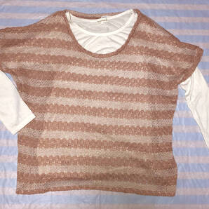 3can4on サンカンシオン*ラメ ドルマン ボーダー ツイン*かぎあみ風ニット&ロンT セット