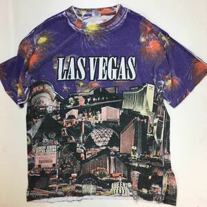 ビンテージ LASVEGAS ラスベガス アメリカ製 tシャツ サイズXL 総柄 シングルステッチ 丸胴 80's 90's