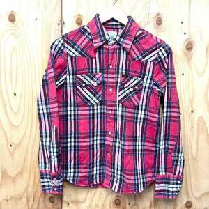 F1569L*Lee Lee * size M long sleeve shirt red check pattern lady's American Casual cotton 100% cotton shirt casual Edwin 