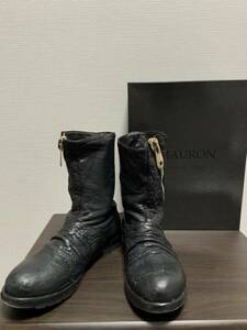 美品☆ [MAURON] 製品加工 スパイラルチップブーツ 40 イタリア製 ブラック マウロン