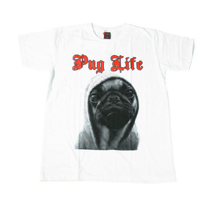 パグ わんちゃん 犬 2PAC サグライフ おもしろTシャツ カワイイ ストリート系 デザインTシャツ おもしろTシャツ メンズ 半袖★M28XL