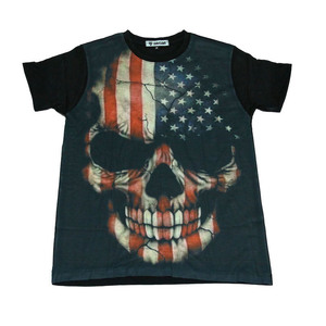 アメリカ スカル ガイコツ 星条旗 バイク ロック ハード ストリート系 デザインTシャツ おもしろTシャツ メンズ 半袖★M389M
