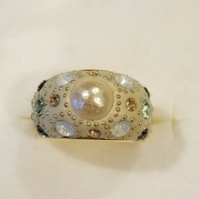 【A023】手作りリング 指輪 パヴェ コットンパール スワロフスキーSWAROVSKI14-15号