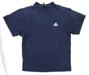 ●adidas アディダス / ロゴ刺しゅう付き・ダメージ加工・半袖Tシャツ・ネイビーブルー・サイズM/USED