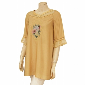 U ultimate beautiful goods * Language *Language*. yellow group * brilliant race *chu-ru* embroidery * easy tunic * lady's 