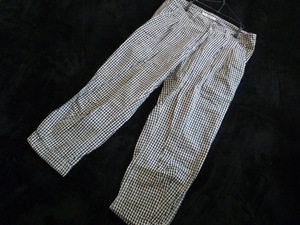 Shuca/shuka^ light beige × black silver chewing gum check easy series half edge height pants L/ natural series wide width ^P36