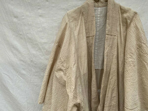 藍染ではない 珍しいきなり物 昭和初期 総柄 綿麻 絣 長着 羽織 gown robe ガウン JAPAN VINTAGE 古布 古裂 着物 BORO ぼろ 襤褸 30s40s