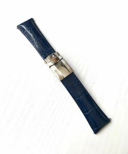 腕時計 メンズ用 イタリアンカーフレザー 革ベルト 20mm ブルー 青 バックル付属 ショートサイズ 【対応】ロレックス Rolex 社外品