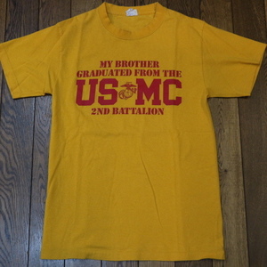 90s~ USMC MARINES Corps アメリカ海兵隊 Tシャツ S イエロー 半袖 2nd Battalion Parris Island イラスト ロゴ 米軍 ARMY ミリタリー