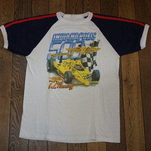80s USA製 INDIANAPOLIS 500 Tシャツ L インディアナポリス モーター スピードウェイ レーシング 車 カー レース イラスト ヴィンテージ