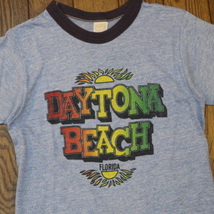 70s USA製 DAYTONA BEACH Florida リンガー Tシャツ S ブルー デイトナビーチ フロリダ スーベニア リゾート イラスト ヴィンテージ_画像1