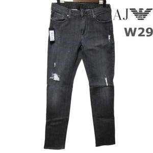 新品タグ付き ARMANI JEANS アルマーニ ジーンズ メンズ ブラック デニム パンツ J06 スリム ストレッチ スキニー 黒 W29 Sサイズ相当