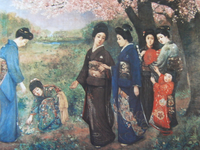 Saburosuke Okada, [Búsqueda de los cerezos en flor], De una rara colección de arte enmarcado., Productos de belleza, Nuevo marco incluido, interior, primavera, Flores de cerezo, yy, Cuadro, Pintura al óleo, Retratos