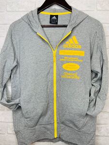 adidas アディダス パーカー 古着 アウター M グレー トレーニング ランニング ジム 上のみ