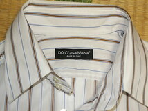 DOLCE&GABBANAドルチェ＆ガッバーナ/茶青ホワイトストライプ ドレスシャツ 15.5(39) 着用少 美品 ドゥエボットーニ_画像3