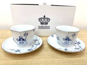 未使用品□ROYAL COPENHAGEN ロイヤルコペンハーゲン ブルーパルメッテ プラチナム ティーカップ＆ソーサー ペアその1 管理2103 店内