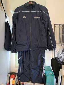 【古着】青山学院大学 女子 ウインドブレーカー 上下セット Lサイズ あみ!!ちゃん着用品 紺 ネイビー Mizuno ミズノ レディース