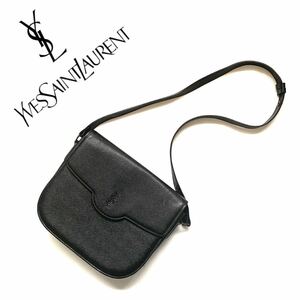 【送料無料】Yves Saint Laurent イブサンローラン ロゴ ショルダーバッグ　斜め掛け　YSL ロゴ刻印　ブラック　黒　カバン