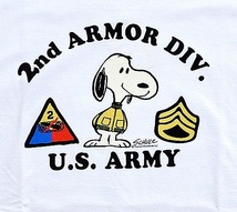 BUZZ×PEANUTS半袖Tシャツ「2ND ARMOR DIV.」◆BUZZ RICKSON'S ホワイトLサイズ BR78684 バズリクソンズ スヌーピー ミリタリー_画像2